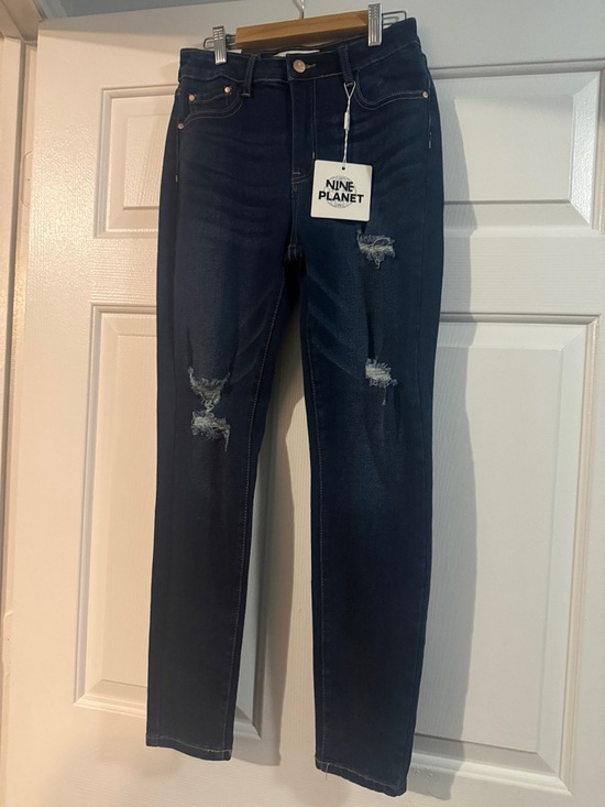 Nine Planet Denim - Nine Planet Dark Blue Skinny Jeans with Distressed Detail